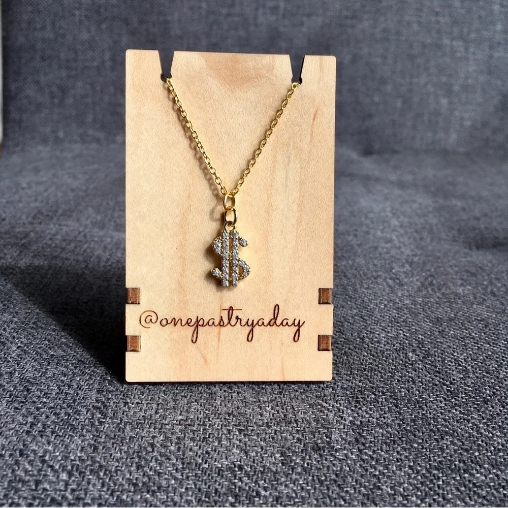 Cubic Zirconia Micro Pave + Gold Dollar Sign Fashion Necklace, 18 inches